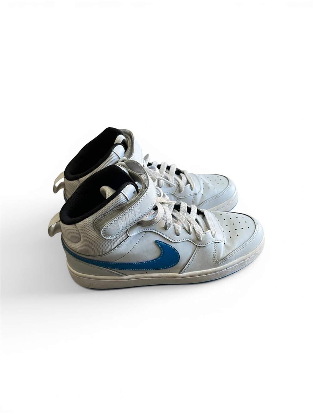 Nike Kids White High-Top Sneakers with Blue Swoosh